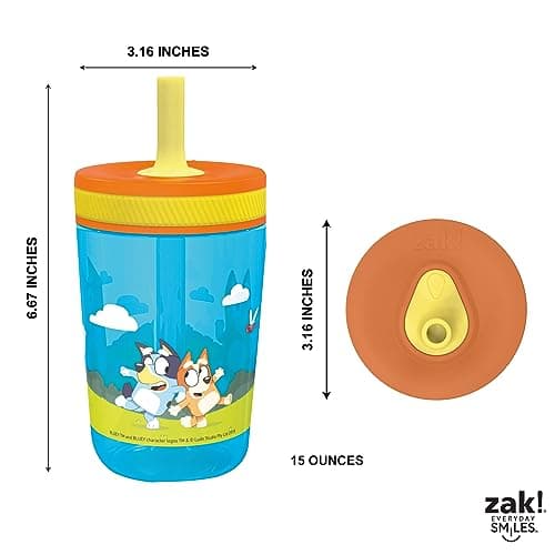 Zak Designs 15oz Bluey Kelso Tumbler Set, Leak-Proof Screw-On Lid with Straw Made of Durable Plastic and Silicone, Perfect Bundle for Kids, 2 Count (Pack of 1) — view 7