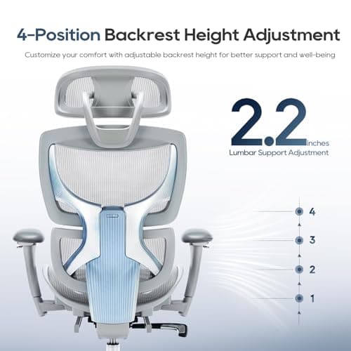 COLAMY Ergonomic Mesh Office Chair with Footrest, Executive High Back Computer Desk Chair with Wide Headrest and Adjustable 3D Arms, Backrest Height, Tilt Lock and Lumbar Support, Grey — view 5