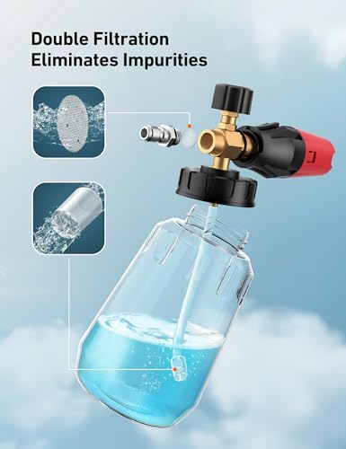 AstroAI Foam Cannon, Heavy Duty Car Foam Blaster Wide Neck Adjustable Snow Foam Lance and Thick Foam for Pressure Washer 1/4" Quick Connector （1L Bottle Without 5 Nozzles） — view 2