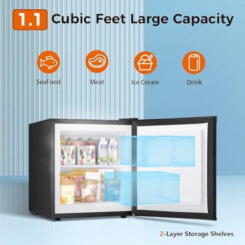 Kismile Mini Freezer,1.1 Cu.ft Upright Freezer with Reversible Single Door,Removable Shelves,Small Freezer with Adjustable Thermostat for Home/Kitchen/Office (Black) — view 4