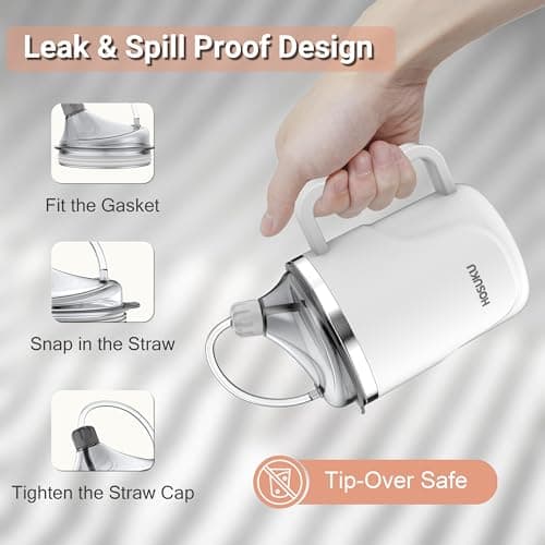 Adult Sippy Cup for Elderly, 13.5oz Spill Proof Cup with 2 Lids, White — view 2