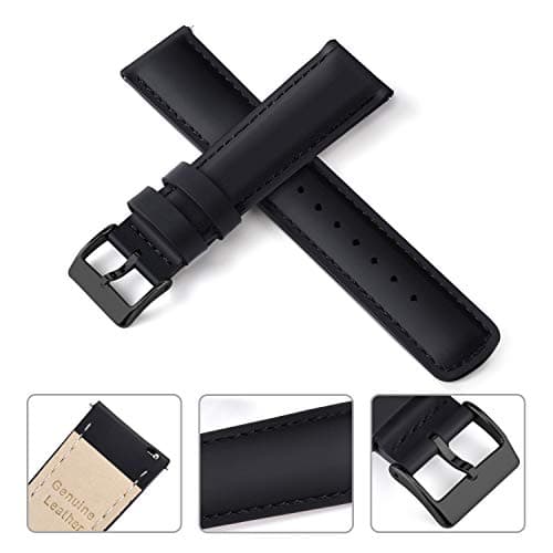 Ritche Genuine Black Leather Watch Band for Galaxy Watch 6 Classic Omega x Swatch Moonswatch 20mm Classic Vintage Quick Release Top Grain Leather Watch Strap, White Elephant Gifts, Stocking Stuffers for Men, Father's Day gifts — view 3