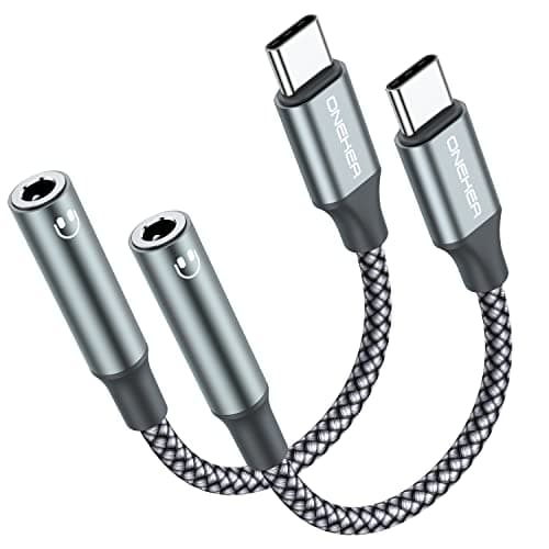 OneKer USB Type C to 3.5mm Headphone Jack Adapter, (2-Pack) USB C to Aux Female Audio Dongle Cable Cord Compatible with iPhone 17/16 Pro/15 Plus/15 Pro Max,iPad Pro,MacBook,Samsung Galaxy S26 S25 S24