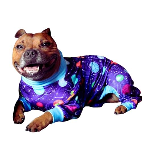 Spark Paws Dog Pajama, Dog Recovery Suit Male, Onesie, Ultra-Soft and 4-Way Stretch, for Small Medium and Large Breeds - Planets - 3XL
