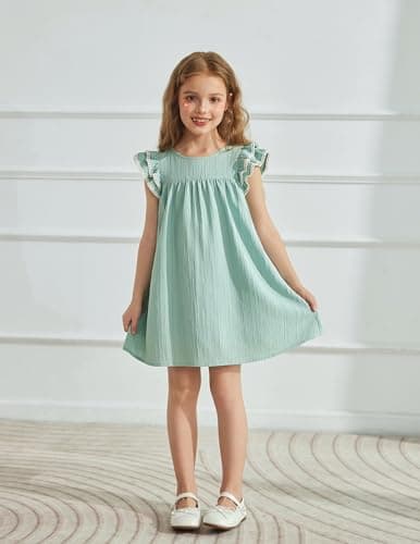 Arshiner Girls Summer Dress Toddler Ruffle Sleeve Dresses Girls Green Dress Kids Swing Boho Sundress 3t — view 8