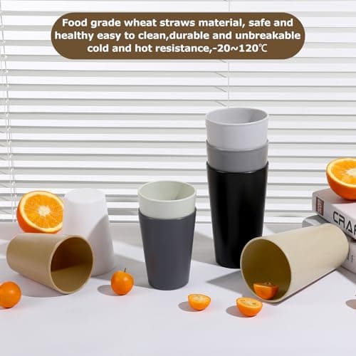 HEYCOME Set of 12 Wheat Straw Cups, 6 Pcs 20 oz & 6 Pcs 12 oz Unbreakable Drinking Cups, Reusable Plastic Cups Sets, Water Glasses Tumblers, Microwave & Dishwasher Safe, Bpa Free, 6 Colors — view 3
