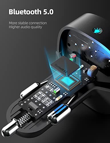 Nulaxy Bluetooth FM Transmitter for Car, Upgraded QC3.0 & 5V 1A Dual USB Charger Bluetooth Car Adapter Wireless Radio, 7-Color LED Backlit Light, Hands-Free Calling, Support USB Drive TF Card - NX10 — view 5