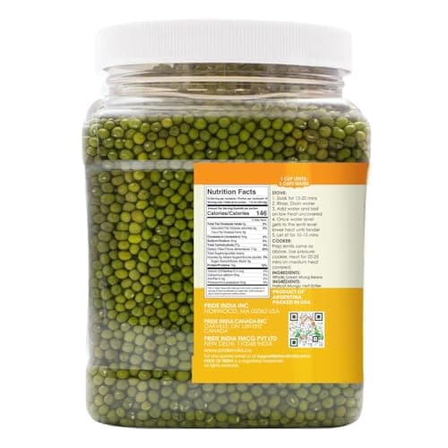 Pride Of India | Whole Green Mung Gram – 1.5 lbs (680 gm) Jar | Dried Green Mung Beans for Sprouting, Nutty Vegetarian Superfood, High Protein & Fiber — view 2