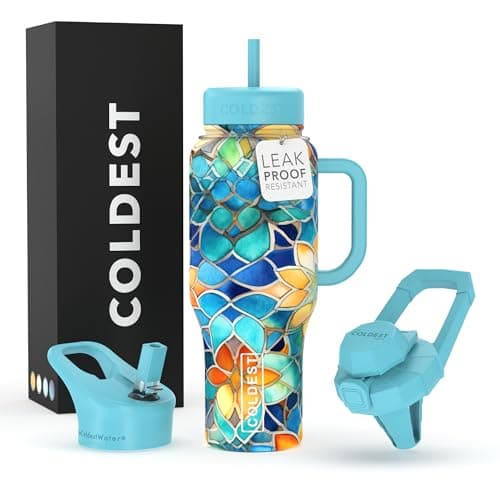 Coldest Tumbler with Handle and Straw, 100% Leak Proof Insulated Tumbler with Lid and Straw (3 Lids), Stainless Steel Tumblers for Women & Men, Cup Holder Friendly, 36 oz (Morrocan Vibes)