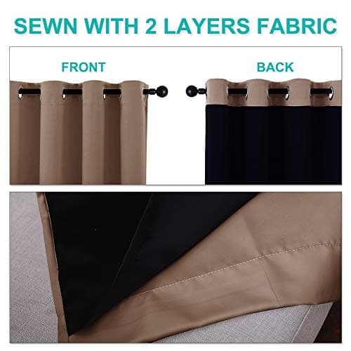 NICETOWN 100% Blackout Curtain for Windows, Noise Reduction and Privacy Curtain for Patio Door, Black Lined Blackout Drape with Grommet Top, Cappuccino, 1 PC, W52 x L84 — view 3