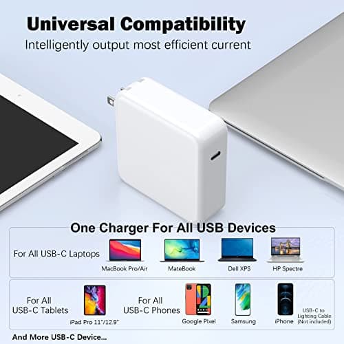 Mac Book Pro Charger - 120W USB C Fast Charger Adapter Compatible with MacBook Pro & MacBook Air 13, 14, 15, 16 inch, iPad Pro, Samsung Galaxy and All USB C Device — view 5