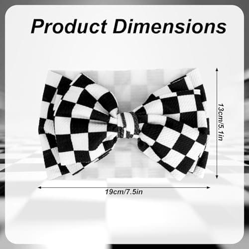 Baby Girl Checkered Headband, 7in/19cm Black and White Checkered Infants Headband Bows Racing Bowknot Themed Baby Hair Accessories Stretchy Soft Wrap for Newborn Infants Toddlers