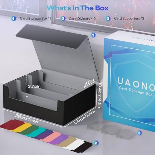 UAONO Trading Card Storage Box, Holds 1800+ Sleeved Cards with 10 Dividers & 3 Stoppers, Card Organizer for TCG/Magic/Mtg storage and Collection, 3-Row Black&Gray — view 6