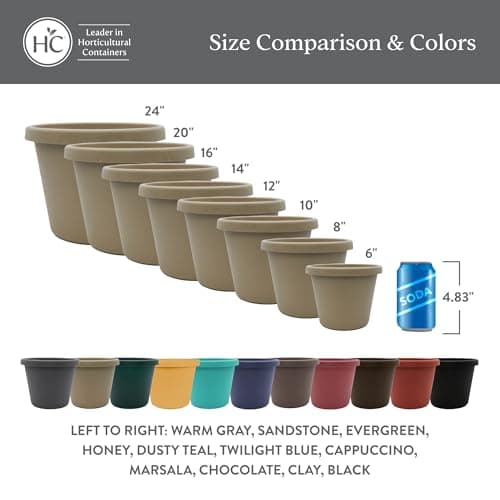 The HC Companies 14 Inch Round Prima Planter - Plastic Plant Pot with Rolled Rim for Indoor Outdoor Plants Flowers Herbs, Honey (Pack of 2) — view 5
