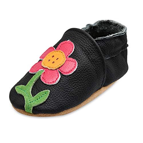 iEvolve Baby Shoes Baby Toddler Soft Sole Prewalker Baby First Walking Shoes Crib Shoes Baby Moccasins(Black Flower, 12-18 Months)