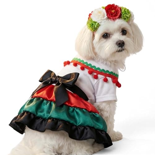 MuYaoPet Dog Mexican Dress with Flower Headband Pet Halloween Costume,XXL