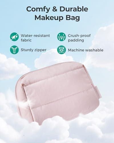 BAGSMART Puffy Makeup Bag, Wide Opening Cosmetic Organizer, Soft Water-Resistant Travel Toiletry Pouch for Women, Compact & Spacious (Haze Green) — view 5