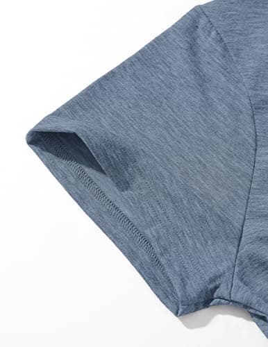 TARAINYA Men's Henley Shirts Cotton Button Short Sleeve Casual T-Shirts Homme with Pocket Grey Blue L — view 6
