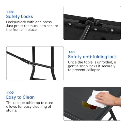 6 FT Black Picnic Folding Table Set with 2 Benches, Portable Patio Dining Sets for Backyard, Lawn, Event, Party, Camping — view 3