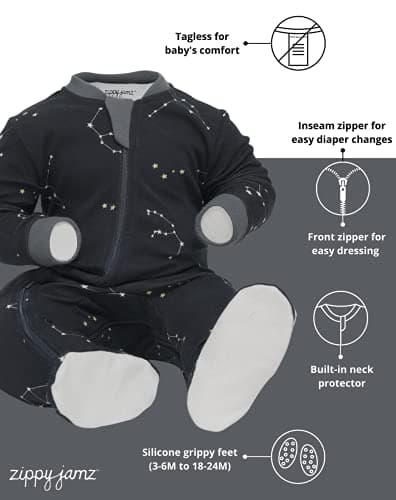 ZIPPYJAMZ Baby Sleepers, Organic GOTS Cotton Footed Onesies, Inseam Zipper for Quicker and Easier Diaper Changes - Galaxy Love - Navy (3-6 Months) — view 7