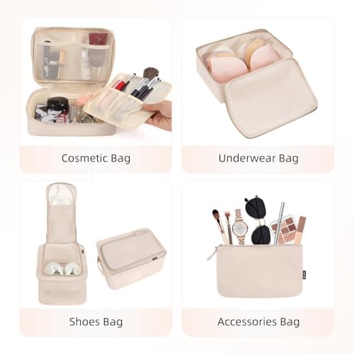 BAGAIL 8 Set Packing Cubes, Lightweight Travel Luggage Organizers with Shoe Bag, Toiletry Bag & Laundry Bag (Cream) — view 2