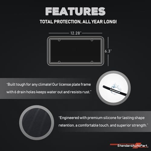 StandardAutoPart Silicone License Plate Frame – Rust-Proof, Rattle-Proof, Weatherproof Cover & Bracket Holder for Front/Rear US & Canada Standard Car Plates (Black Silicone, Pack of 2) — view 3
