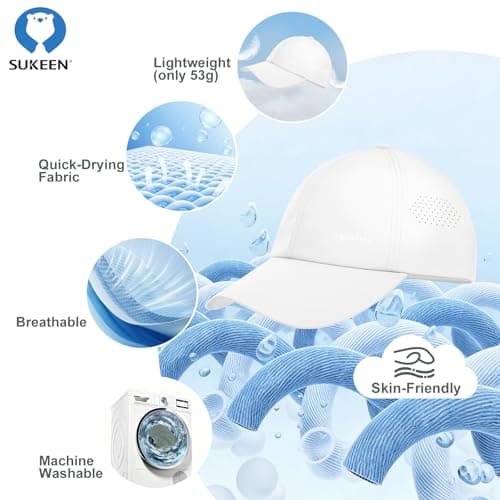 Sukeen Mens Baseball Cap - Adjustable Breathable Moisture-Wicking Hat for Golf Hiking Fishing Running Outdoor Daily-White — view 2