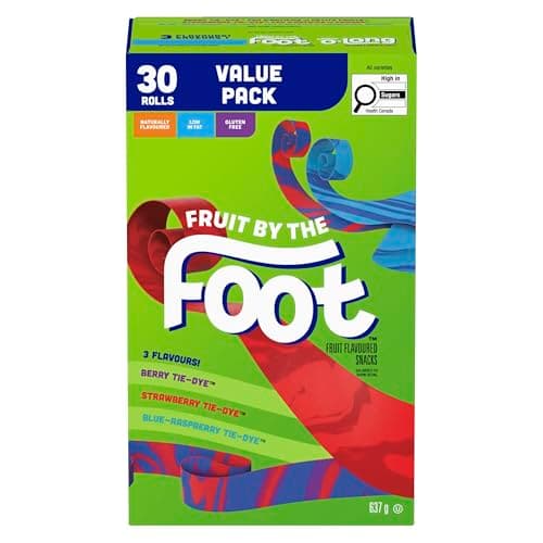 BETTY CROCKER FRUIT BY THE FOOT - VALUE PACK SIZE - Strawberry, Blue Raspberry, Berry Tie-Dye Fruit Flavoured Snacks, Pack of 30 Rolls, 637 Grams Package of Fruit Flavoured Snacks — view 4