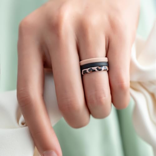 ThunderFit Stackable Silicone Ring Enhancers for Women, Breathable Rubber Wedding Bands - Braided Design 3mm Wide 1.8mm Thick - 3/8 Variety Multipack — view 3