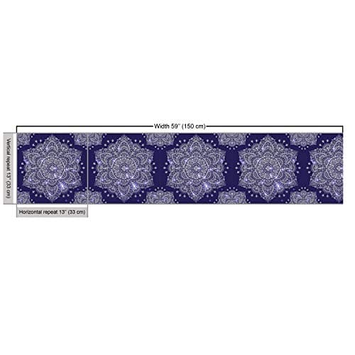 Ambesonne Ethnic Fabric by The Yard, Floral Ornament Round Mandala Paisley Inspired Retro Style, Decorative Fabric for Upholstery and Home Accents, 3 Yards, Blue Indigo — view 2