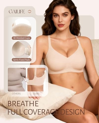 Gailife Womens Jelly Bra for Women Wireless Bras Seamless No Underwire Supportive Full Coverage T-Shirt Bra-Skin Color-M — view 4