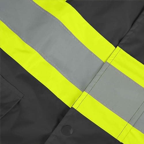 Pioneer Hi Vis Waterproof Lightweight Rainsuit - Work Safety Hooded Jacket and Bib Pants - Adjustable Pant Length - Black — view 14