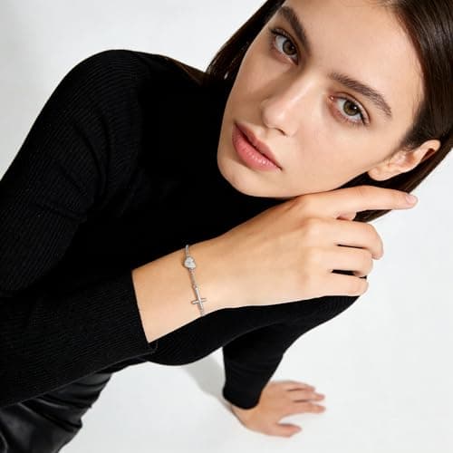 Lunvky 14k Gold Plated Initial Cross Bracelets for Women, Silver Dainty Cute Heart Name Letter Bracelet for Teen Trendy Stuff Confirmation Religious Christian Jewelry Birthday Jesus Gifts — view 2