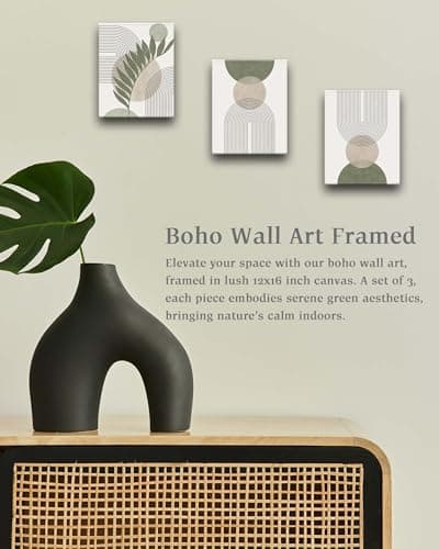 HesenDot Sage Green Boho Framed Wall Art Set of 3, 30x40CM Wrapped Canvas — view 3