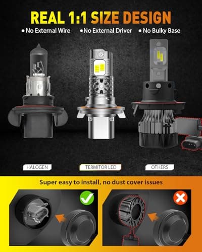 Termitor 2026 9008/H13 Light Bulbs High/Low Beam, 50,000LM 1200% Brightness, 60K+ Hours Lifespan, 6500K Cool White, Real 1:1 Mini Size, 3Min+ Quick In — view 2