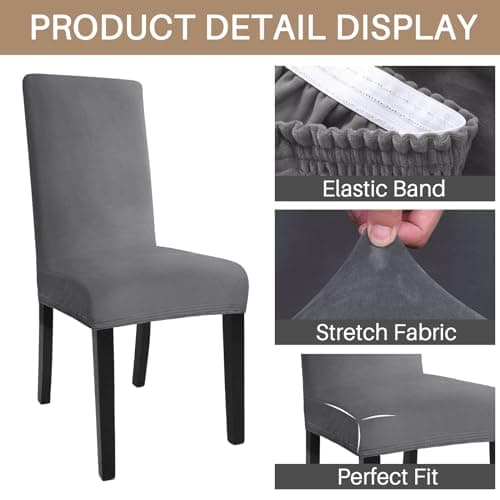 JIVINER Velvet Dining Chair Slipcover High Stretch Chair Covers for Dining Room Removable Parsons Furniture Protector for Hotel, Party, Restaurant (2PCS, Gray) — view 2