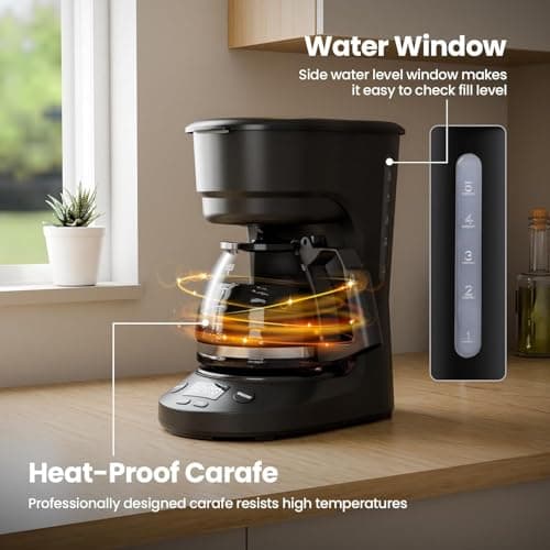Kismile 5-Cup Drip Coffee Machine with LED Display, Small Coffee Maker with Anti-Drip, Timer, Auto Shut-Off, Dry-Boil Protection, Removable Funnel, Compact, Ideal for Home & Office — view 5