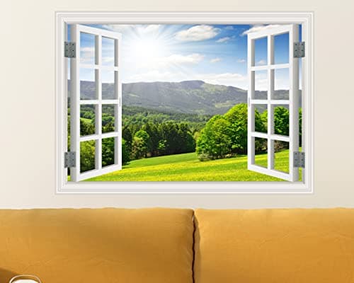 FLFK Fake Window Wall Sticker - Landscape Faux Window Wall Mural for Wall Decor, Stick and Peel Wall Decals,24"x16" — view 2