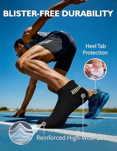 CLOSEMATE Ankle Athletic Running Socks for Men Terry Cushioned Moisture-Wicking Anti-Blister Comfort Socks 6 Pairs(6Black,L) — view 4