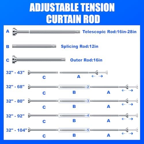 Ausemku Shower Curtain Rod Tension - 32-80 Inch Never Rust Non-Slip Spring Tension Curtain Rod No Drilling Stainless Steel Curtain Rod Use Bathroom Kitchen（Silver） — view 5