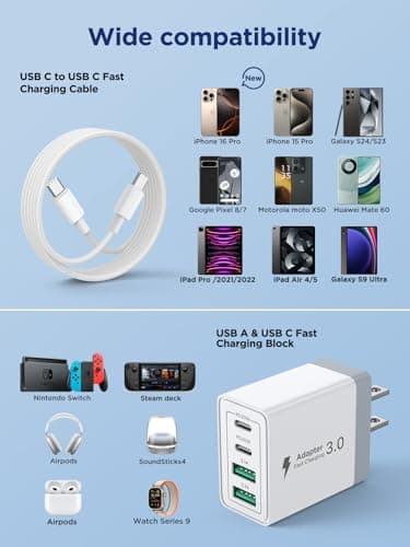 iPhone 16 15 Charger Fast Charging, 20W Dual Port USB C Charger Block with 6FT USB C Charging Cable Cord for iPhone 16 15 14 13 12 11 Pro Max XS, iPad, Samsung Phone, Tablet — view 5
