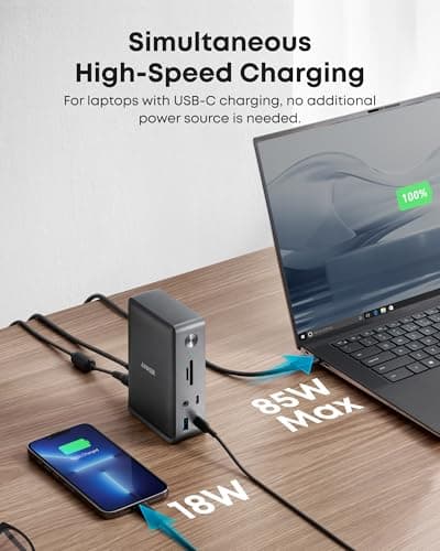 Anker Laptop Docking Station, 13-in-1 USB-C Docking Station, Triple Display with 2xHDMI and 1xDP, 10 Gbps USB-C and 5 Gbps USB-A Data, Ethernet, Audio, SD, 85W Charging for Dell, HP, Lenovo and More — view 3