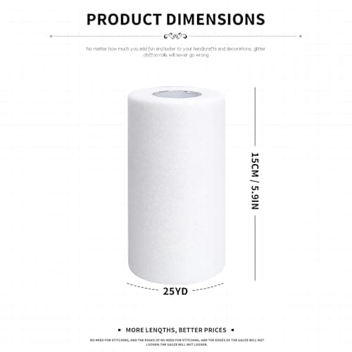 White Glitter Tulle Fabric Rolls, 6" x50yd, for DIY Tutu Skirt & Wedding