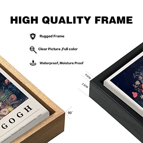 Framed Canvas Print Wall Art Van Gogh Vase with Poppies Cornflowers Peonies & Chrysanthemums Painting Reproduction Ready To Hang Living Room Bedroom Kitchen Office Home Decor 16"x 24" Natural Framed — view 4