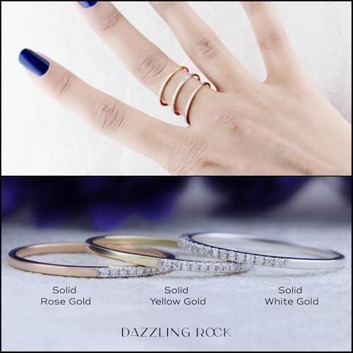 Dazzlingrock Collection 0.08 Cttw Womens Diamond Wedding Band - Real Round Natural White Diamond Minimalist Thin Stackable Ring for Her in 10K Solid White Gold, Size 5 — view 4