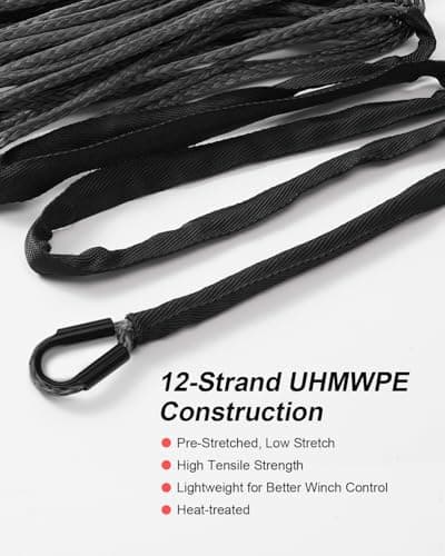 Kolvoii Synthetic Winch Rope Kit, 1/4" x 50ft 9,650lbs Winch Cable with Steel Hook, Protective Sleeve and Winch Cable Stopper for ATV UTV Off-Road Vehicle etc(Grey Rope, Black Hook) — view 8