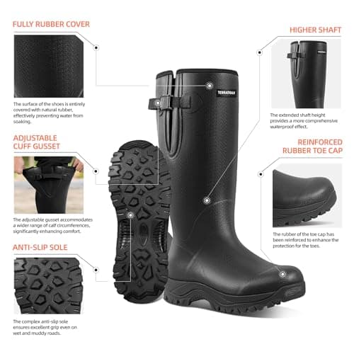 TerraTrax Men's Winter Rubber Boots & Heavy Duty Work Boot, Waterproof Insulated Muck Rain Boots for Snow, Farm, Hunting & Ice Fishing (Sub-Zero Cold Rated), Wellington Black 10 — view 4