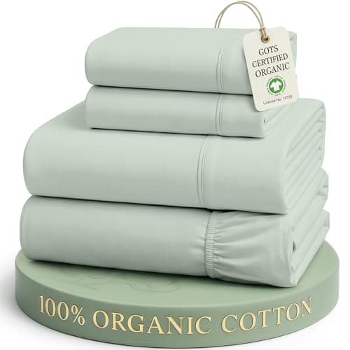 Lane Linen 100% Organic Cotton Double Bed Sheets – 4 Piece Full Sheets Set, Ultra-Soft & Breathable, Deep Pocket Fits 15” Mattress, Percale Sheets for Double Size Bed – Cool Blue
