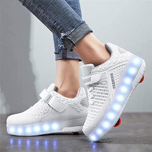 Ufatansy Roller Shoes Girls Sneakers Boys Roller Skate Shoes Kids Skateboarding Shoes USB Charging Light Up Fashion Wheels Roller Skates?3 Little Kid? White — view 2