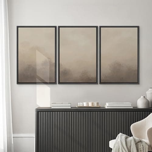 SIGNWIN Framed Canvas Print Wall Art Set Neutral Misty Forest Landscape Earth Tone Illustrations Modern Art Decorative Boho Relax/Zen Nordic for Living Room, Bedroom, Office - 24"x36"x3 Black — view 2